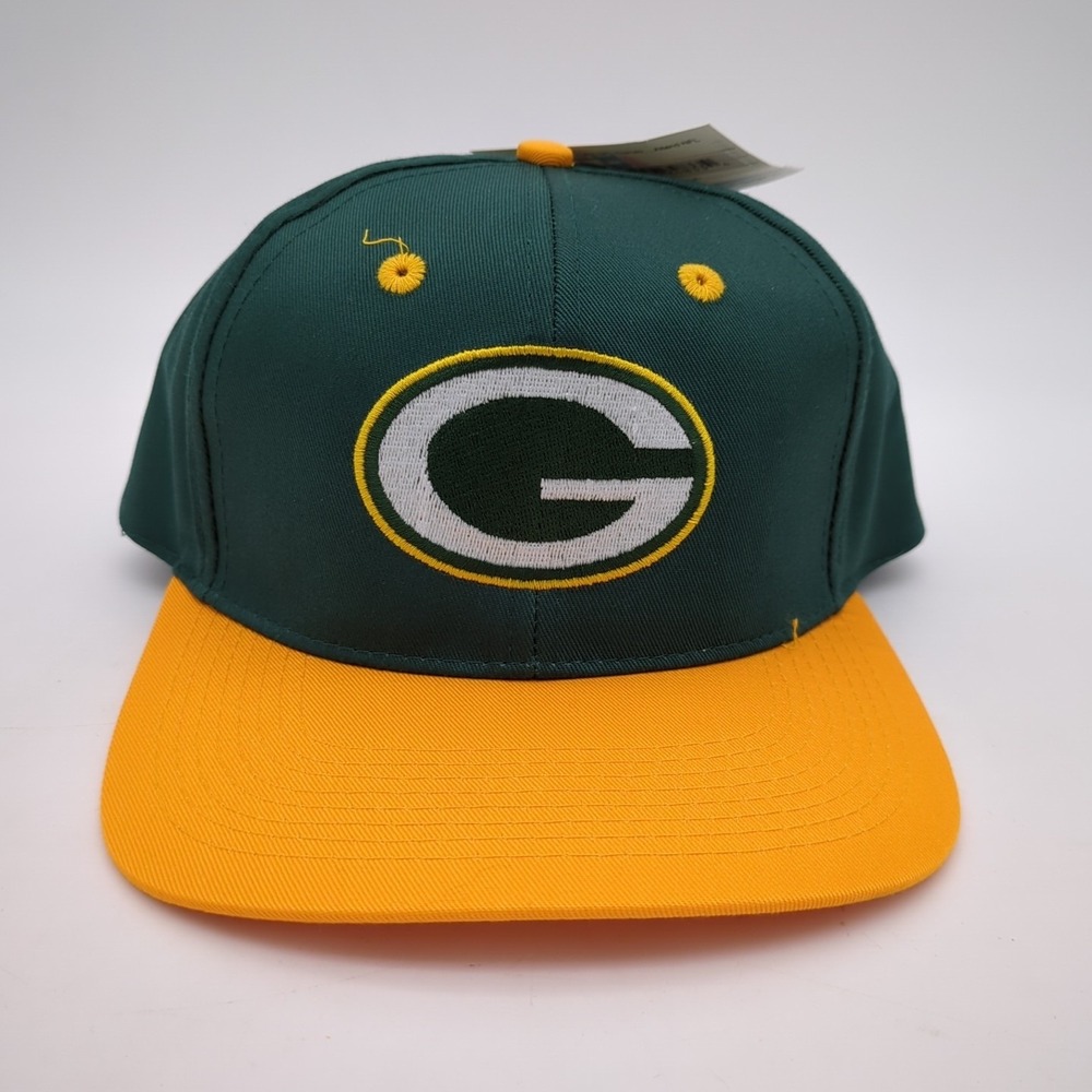 Vintage Green Bay Packers Hat Cap Snapback Plain Logo Green Yellow NFL GAMEDAY